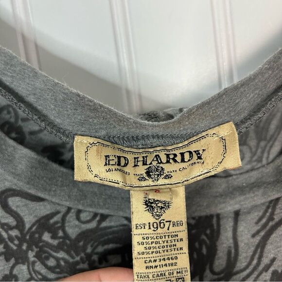 ed hardy Top Small Grey Dragon Burnout Dolman Sleeve Y2K - Picture 8 of 8